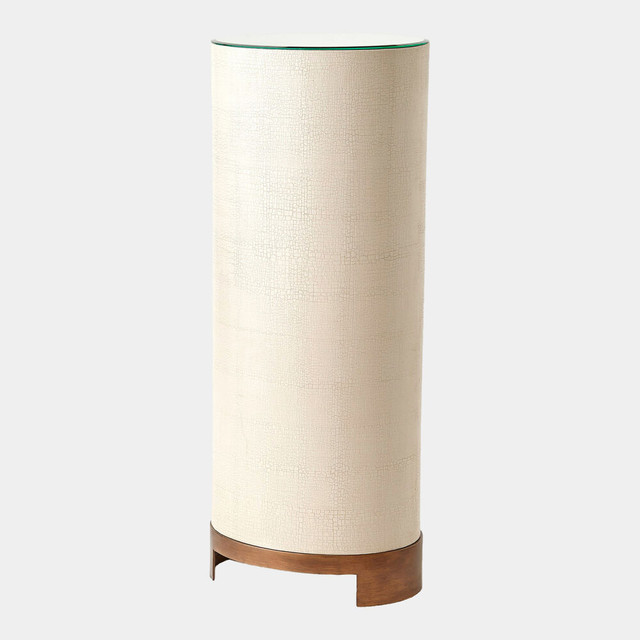 Global Views Ellipse Pedestal - Belgian Linen & Antique Brass