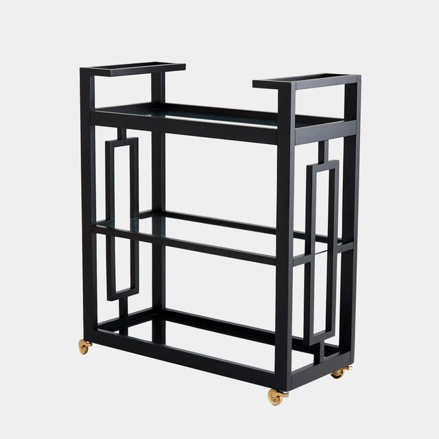 Global Views Grid Block Bar Cart - Black & Brass