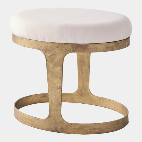 Global Views Oslo Stool - Gold with Muslin Cushion