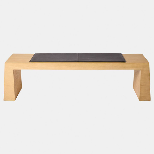 Global Views Paul Bench - Black Leather & Rift White Oak