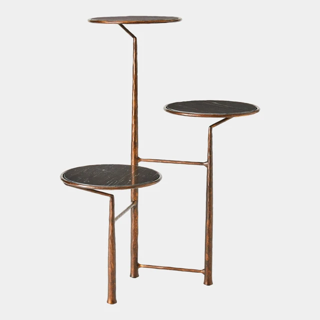 Global Views Unity Pedestal with Black Marble - Bronze
