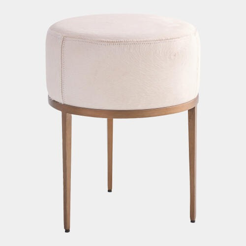 Global Views Urban Stool - Ivory Hair-on-Hide & Antique Brass