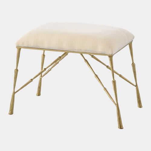 Global Views Spike Bench with Muslin Cushion - Antique Brass