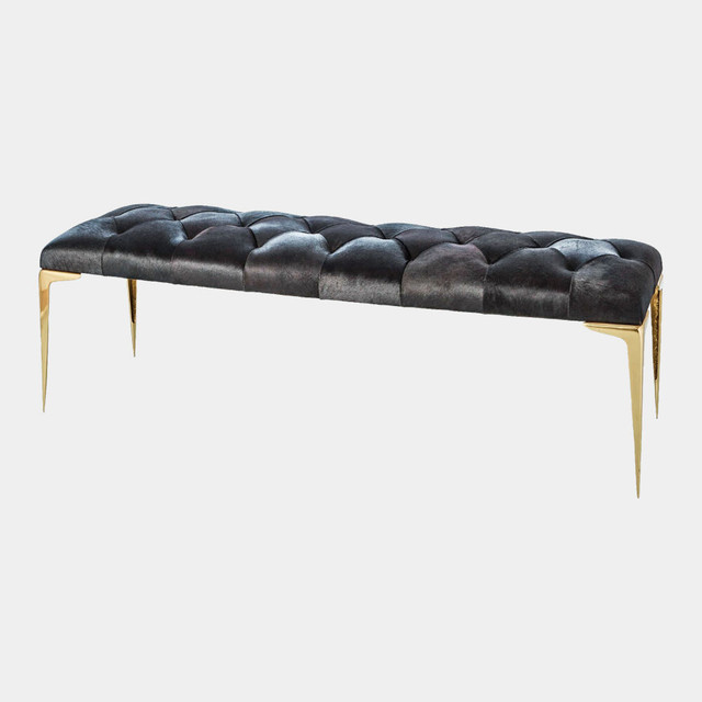 Global Views Stiletto Bench - Black Hair-on-Hide