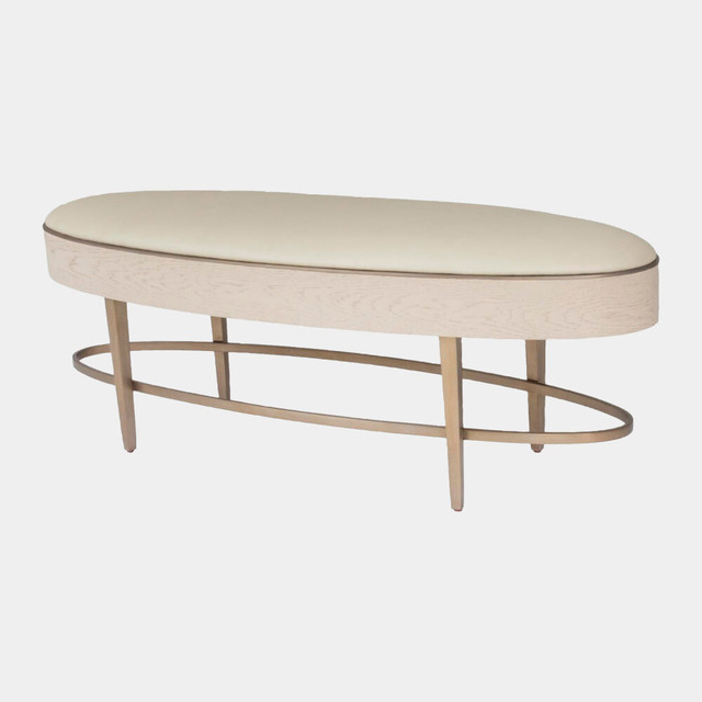 Global Views Ellipse Bench - Ivory Leather