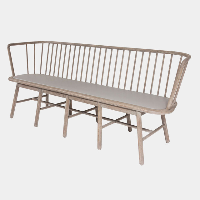 Global Views Spindle Long Bench - Gray Leather
