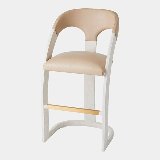 Global Views Delia Barstool - White Burl & Beige Leather