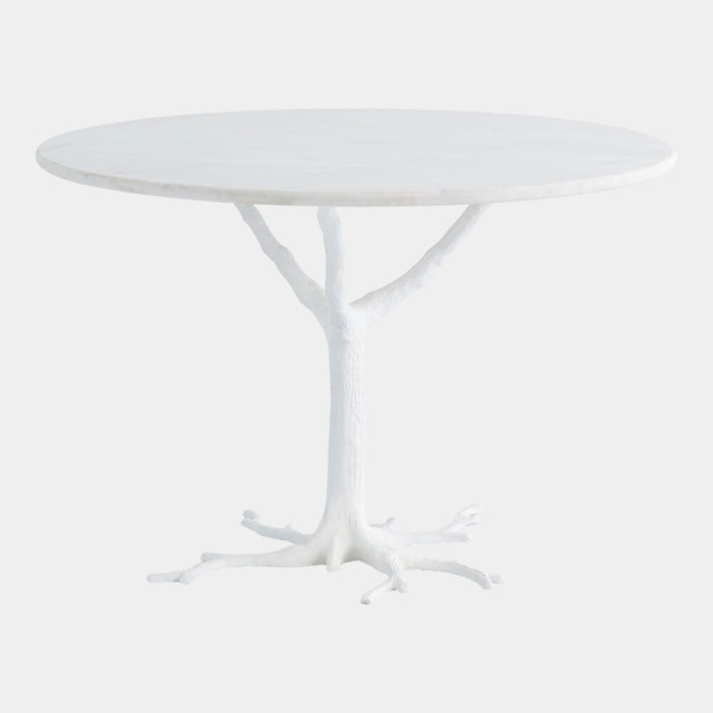 Global Views White Faux Bois Dining Table - White Iron & Marble
