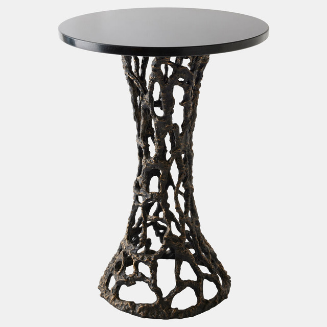 Global Views Filamento Side Table - Bronze & Black Marble
