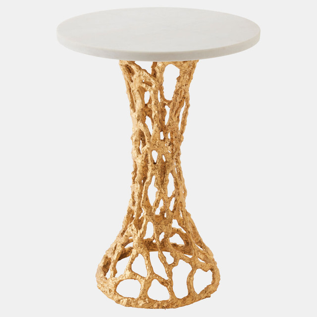 Global Views Filamento Side Table - Gold Leaf & White Marble