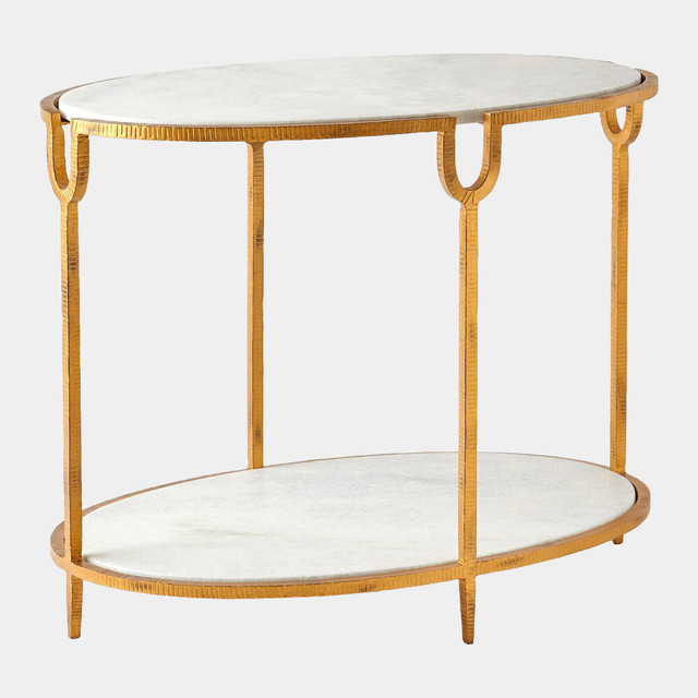 Global Views Harrington Side Table - Iron & White Marble