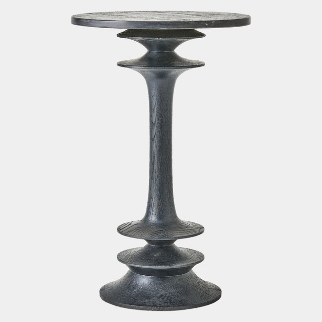 Global Views Oasis Large Side Table - Black Oak & Marble