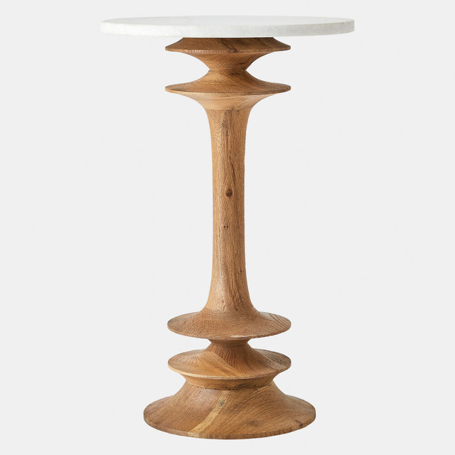 Global Views Oasis Large Side Table - Natural Oak & White Marble 