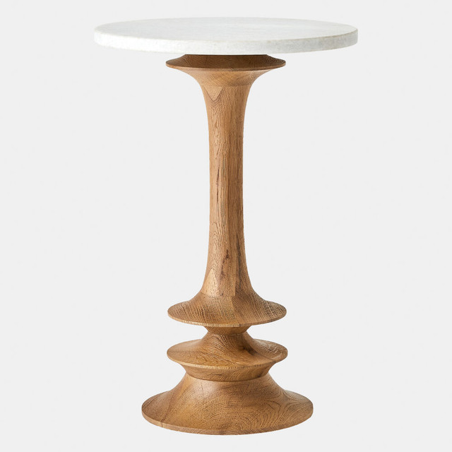 Global Views Oasis Medium Side Table - Natural Oak & White Marble