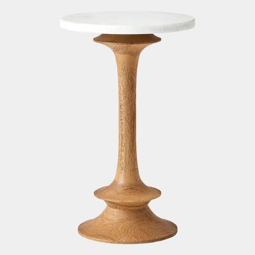 Global Views Oasis Small Side Table - Natural Oak & White Marble