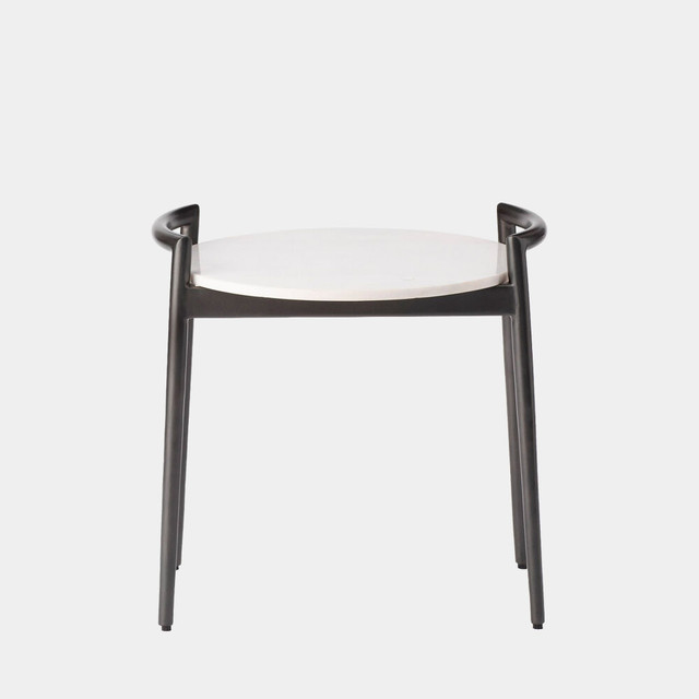 Global Views Retro Round Side Table - Gunmetal & White Marble