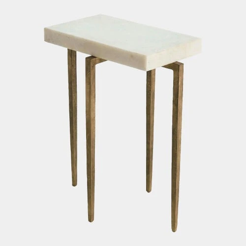 Global Views Laforge Accent Table - Antique Gold & White Marble