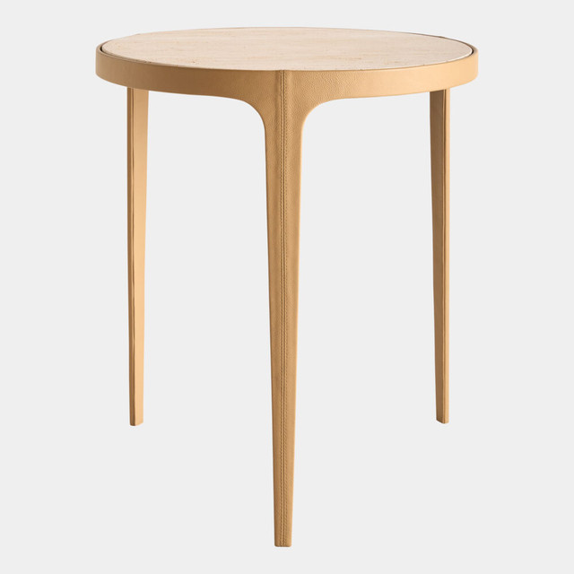 Global Views Avvolto Table - Camel with Travertine