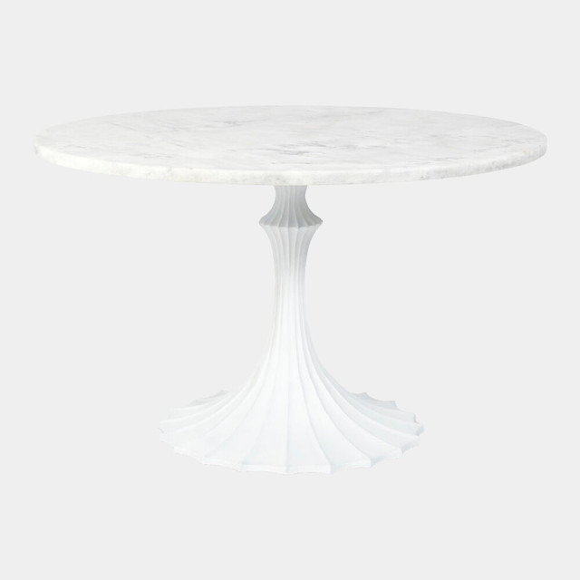 Global Views Cassian Flute 60" Dining Table - Marble & White