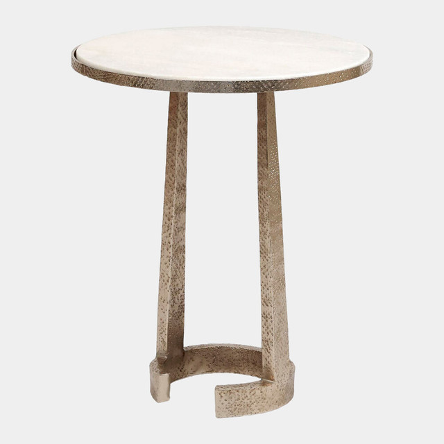 Global Views Cedilla Table - Nickel & White Marble