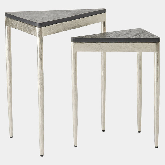 Global Views Mowry Nesting Tables - Nickel & Black Marble, Set of 2