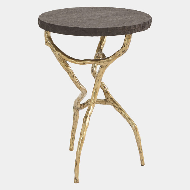 Global Views Root Table - Faux Brass & Black Honed Marble