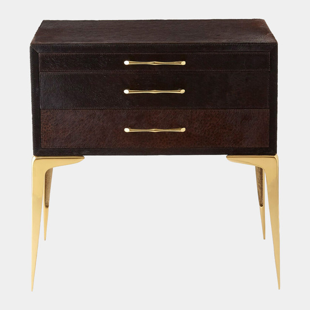 Global Views Stiletto Bedside Table - Black Hair-On-Hide & Brass