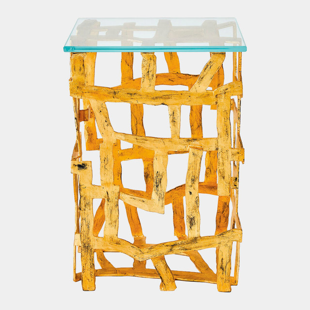 Global Views Fragments End Table - Gold Leaf & Glass