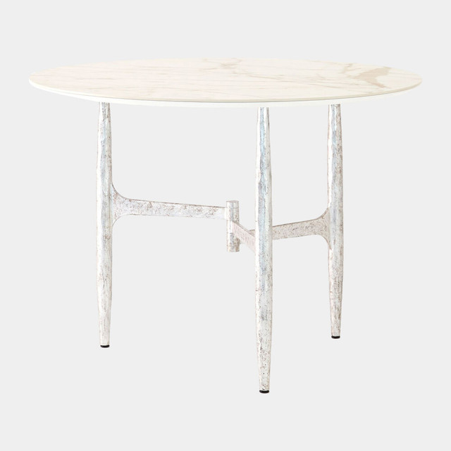 Global Views Radius Round Table - Silver & Golden White Ceramic