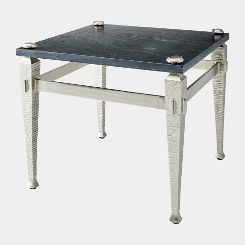 Global Views Roman End Table - Nickel & Black Natural Marble