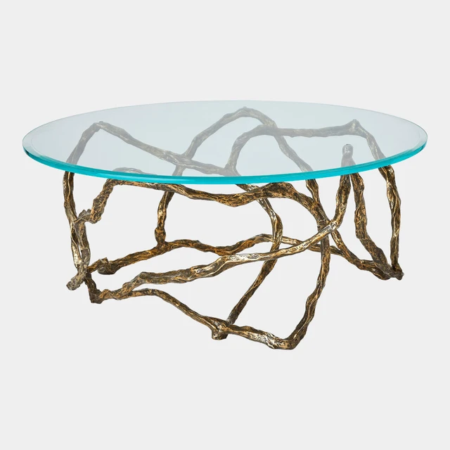 Global Views Twistwood Cocktail Table - Antique Brass
