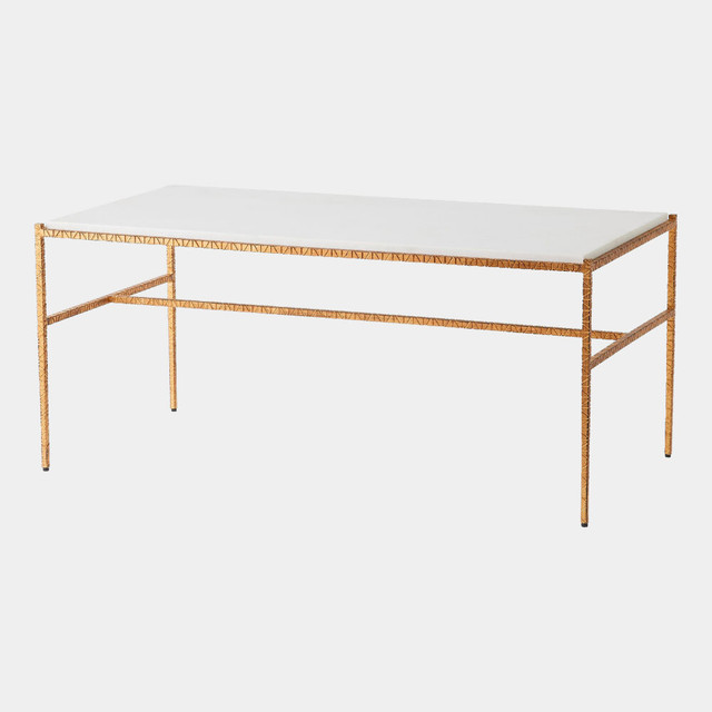Global Views Shadrach Cut Iron Cocktail Table - Gold Leaf & White Marble