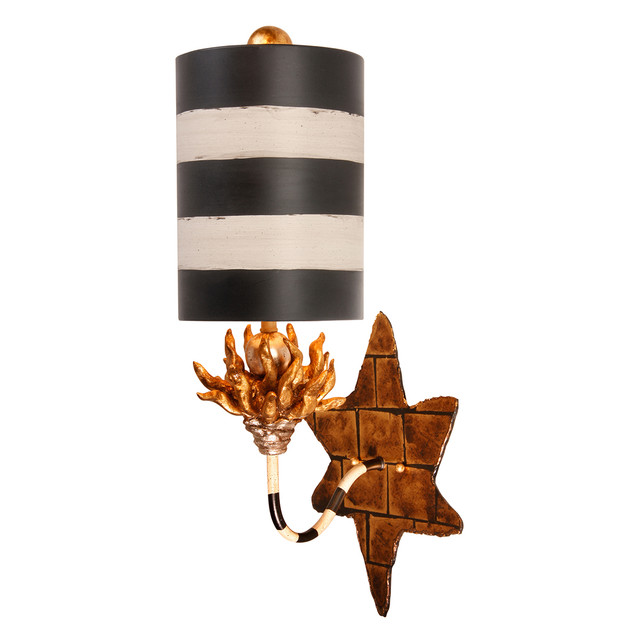 Lucas + McKearn Audubon Sconce with Black and Ivory Stripe Parchment Shade