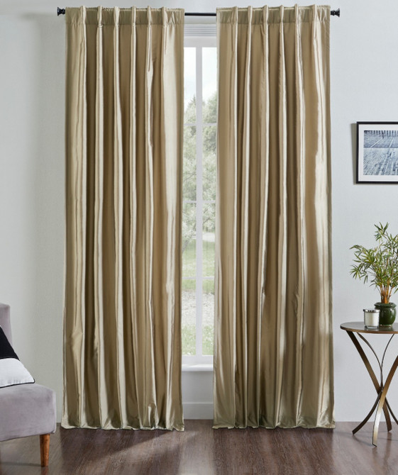 Solid Faux Silk Curtain, Taupe