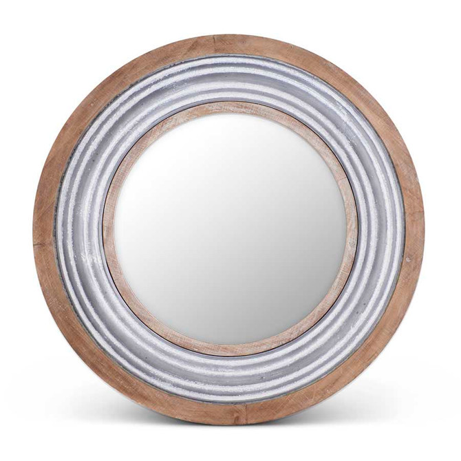 35.75 Inch Round Tin and Wood Mirror