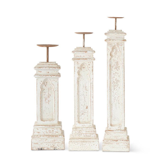 Set Of 3 Whitewashed Architectural Candleholders |Square Base