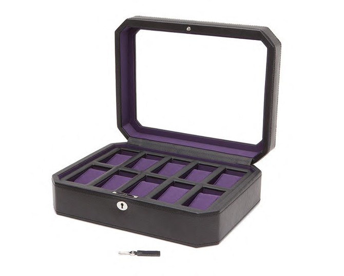 Wolf - Windsor 10 Piece Watch Box in Black/Purple (458403)