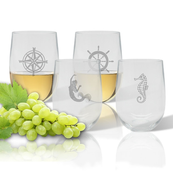 Stemless Wine Tumbler  (Set Of 4): Nautical