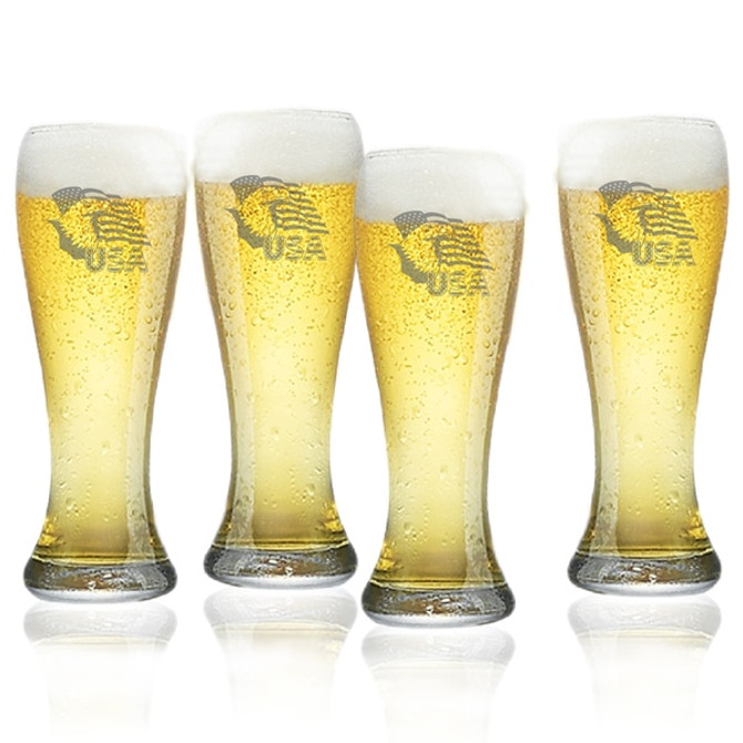 Eagle And Flag Set Of 4  Pilsner Glasses 16Oz