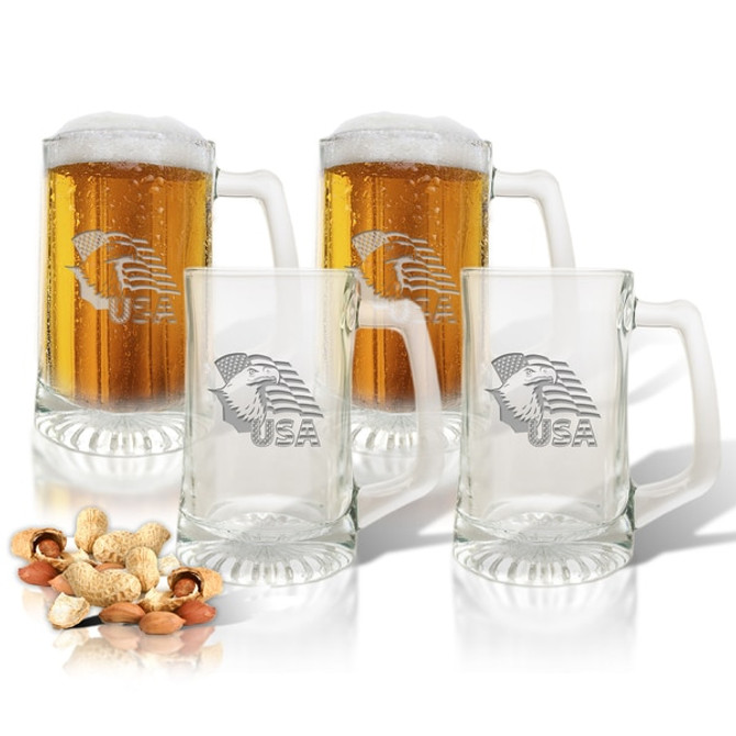 Eagle And Flag Set Of 4  Sport Mugs 15 Oz