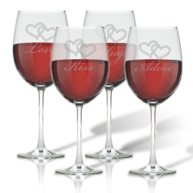 Wine Stemware - Set Of 4 (Glass) : Love Kiss Hug Adore