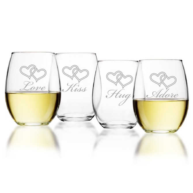 Stemless Wine Tumbler - Set Of 4 (Glass) : Love Kiss Hug Adore