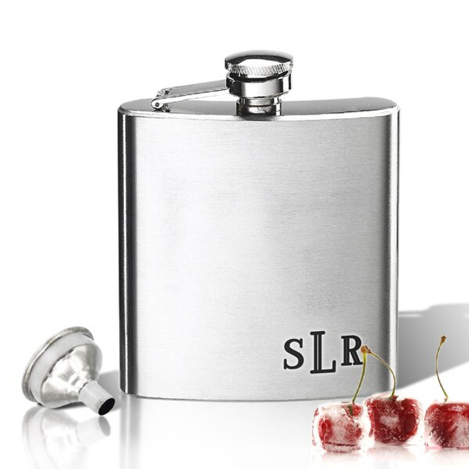 Stainless Steel Hip Flask (8 Oz) Personalized To Your Desire.  Lower Corner Monogram