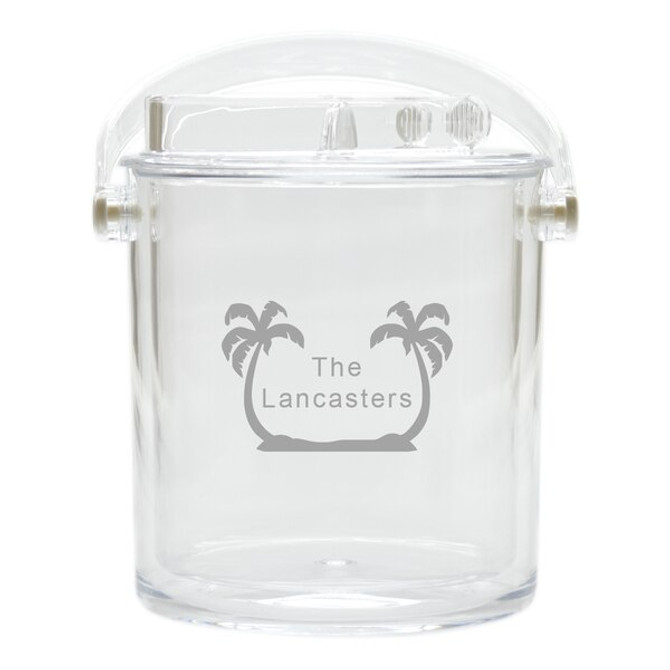 Personalized Insulated Ice Bucket With Tongs - Palm Trees