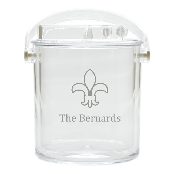 Personalized Insulated Ice Bucket With Tongs - Fluer De Lis