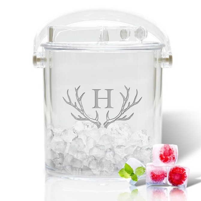 Insulated Ice Bucket With Tongs - Antler Initial Motif