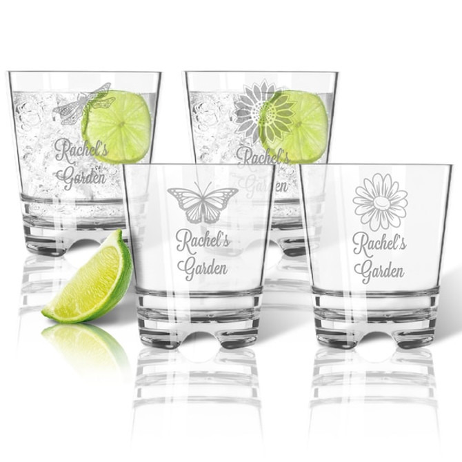 Tritan Double Old Fashioned Glasses 12Oz (Set Of 4): Garden With Name
