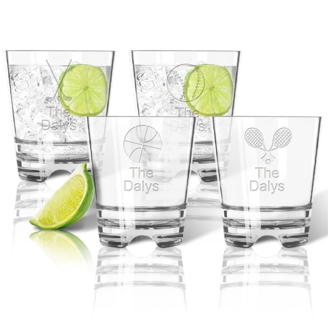 Tritan Double Old Fashioned Glasses 12Oz (Set Of 4) : Sports Variety  With Name