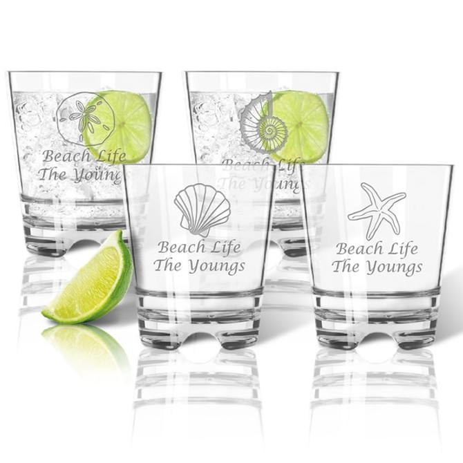 Tritan Double Old Fashioned Glasses 12Oz (Set Of 4): Shells Collection  With Name