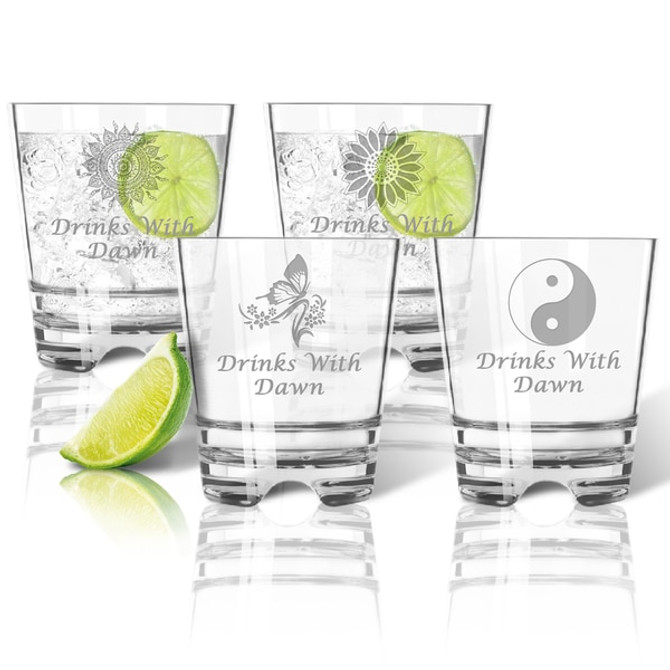 Tritan Double Old Fashioned Glasses 12Oz (Set Of 4): Solstice  With Name